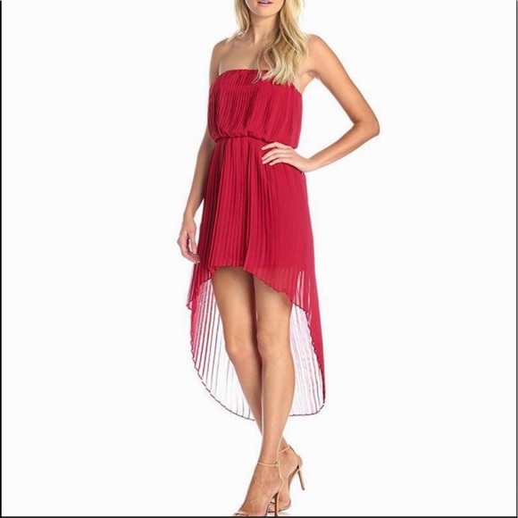 BCBG NWT Pretty In Pink Pleated Strapless High Low Dress Size Small - Picture 2 of 7